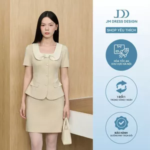 Set Áo Kiểu Cổ U Cách Điệu Phối Lá Cổ Nơ 2T55.2511, Chân Váy Lỡ, Hai Nắp Túi 4S39.2511, Set Đồ Thiết Kế Form Chiết Eo JM