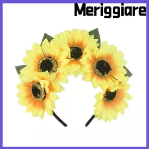 Băng đô hướng dương MERIGGIARE, Vòng tóc hình hoa màu vàng phong cách Bohemian, Băng đô có thể điều chỉnh bằng vải cho bé gái