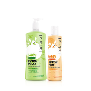 Bộ Sữa Tắm Gội Trẻ Em Lactacyd Baby Extra Milky Size Jumbo 800ml + Chai Sữa Tắm Gội Trẻ Em Active Play 250ml