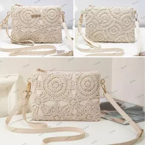 Túi dệt rỗng PYCOU, Túi đi biển Boho hình chữ nhật bằng da PU, Túi đeo chéo dây kéo phong cách Bohemian Trang phục kỳ nghỉ
