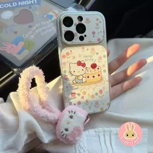 Ốp Mèo Kitty Dễ Thương Cho Samsung Galaxy S26 S25 Edge S24 S23 S22 S21 S20 FE Lite Plus Note 20 Ultra 5G 4G Vỏ Sang Trọng Bánh Hoạt Hình Vỏ Điện Thoại Mềm Mờ Có Dây Buộc Đồ Chơi Sang Trọng