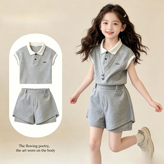 Bộ đồ bé gái mùa hè - áo polo phối màu + quần short thể thao thoáng mát phong cách Hàn Quốc