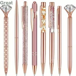 Bộ 8 Bút Bi GREAT, với Dấu Pha Lê Hoa Hồng Vàng Phong Cách Bút Kim Loại, Đồ Dùng Học Tập Sáng Tạo Quà Tặng Viết Bút Đánh Dấu Văn Phòng Và Đám Cưới