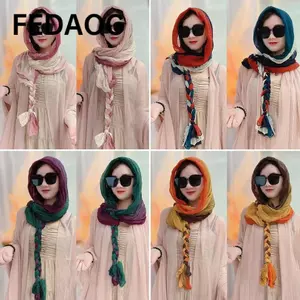 Khăn chống nắng FEDAOG, Khăn lụa dài xếp li, Phụ kiện thời trang Chống nắng Khăn choàng đi biển dệt tay cho nữ