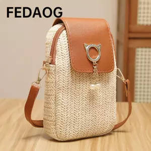 Túi đeo vai dệt FEDAOG, Túi đeo chéo nữ Mini bện, Túi điện thoại phong cách đường phố thông thường