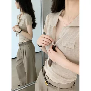 🔥có hàng sẵn🔥áo polo nữ áo thun nữ tay ngắn áo thun cổ bẻ nữ Cũ Phong Cách Tiền Cổ Chữ v Sang Trọng Dệt Kim Áo Thun Nữ Mùa Hè 2026 Phong Cách Mới Slim-Fit Slimm