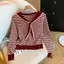 HFSHY Cổ Hải Quân Dài Tay Sọc Phong Cách Preppy Áo Thun Nữ Chữ V Cổ Dệt Kim VN