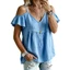 Exhila Vai Lạnh Cho Nữ Rời Cổ Chữ V Ruffle Tay Áo Sơ Mi Màu CuteGoing Out Trang Phục