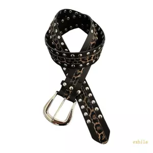 Exhila Đen PU Động Vật In Thắt Lưng Với Viền Kim Loại Đôi Cánh Có Thể Điều Chỉnh 110 cm Pin Đóng Dây Đeo Thường Ngày Một