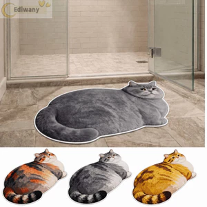 EDIWANY Thảm trải sàn nhung pha lê mèo dễ thương, Thảm phòng tắm mèo gừng 40 * 60cm, thấm nước bền bỉ Cửa phòng ngủ màu xanh Nga mềm mại Thảm nhỏ Phòng khách Bàn trà đầu giường