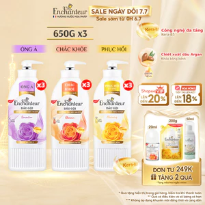 Combo 3 Dầu gội dưỡng tóc siêu mượt thơm Enchanteur Keratin 650g - Charming Phục hồi sức sống/Sensation Mượt mà óng ả