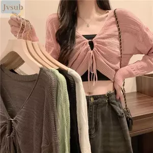 Áo khoác cardigan mỏng JVSUB, Áo len dệt kim dài tay bằng vải Polyester, Áo len dệt kim dài tay màu trơn đơn giản dành cho nữ