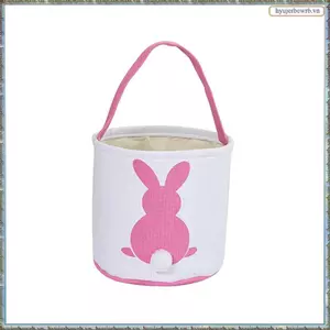 Giỏ Thỏ Phục Sinh Xô, Túi Tote Cotton Vải Cá Tính Dễ Thương Giỏ Cho Tiệc Phục Sinh Quà Tặng Hồng-Trắng
