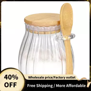 Bình Thủy Tinh Đường Hộp Đựng Có Nắp Tre Và Thìa Cho Cà Phê Thanh Phụ Kiện Nhà Bếp 600ml