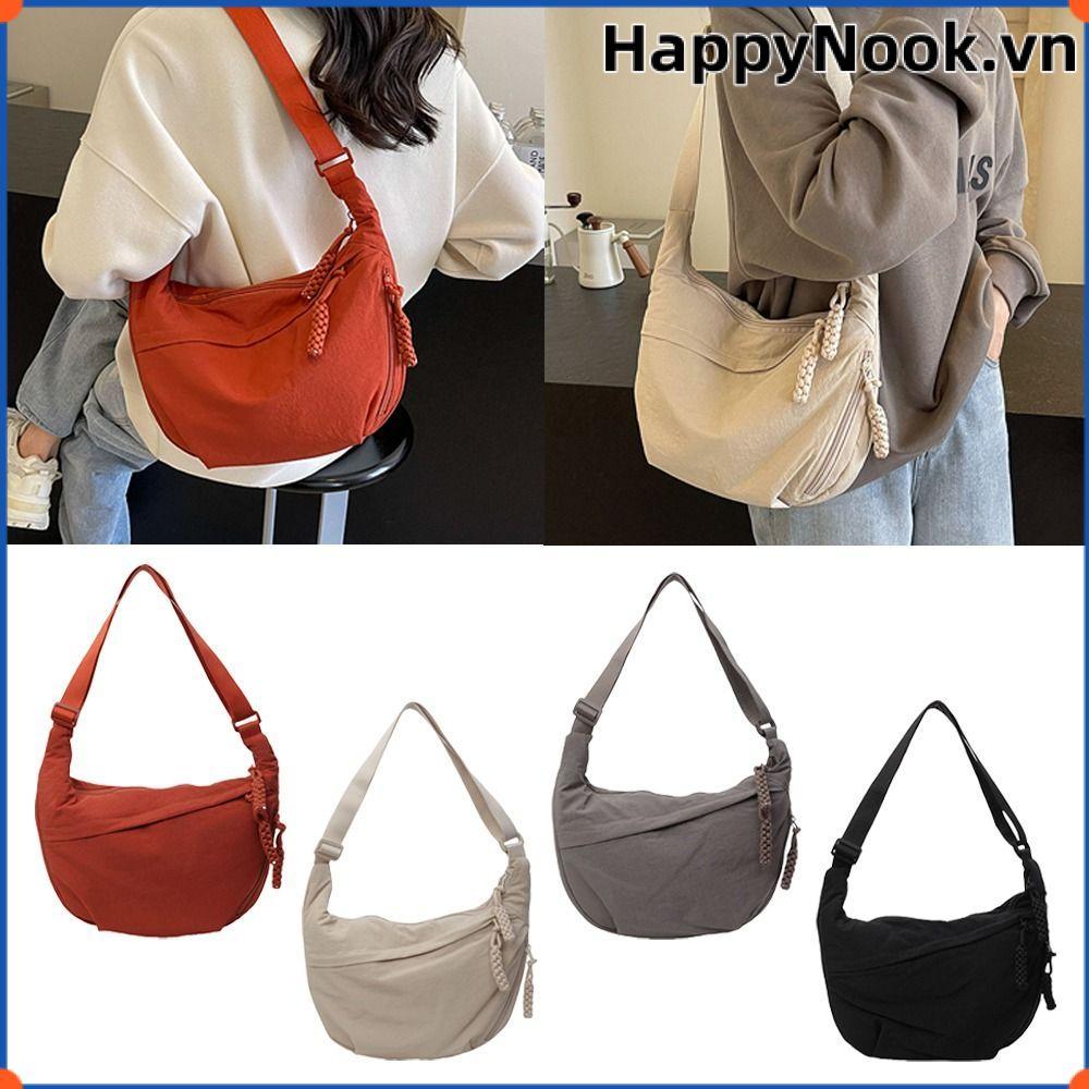 Túi Đeo Ngang HAPPYNOOK, Túi Đeo Vai Dung Tích Lớn Nhẹ, Vải Thường Màu Trơn Hàn Quốc Đơn Giản Túi Bánh Bao Du Lịch