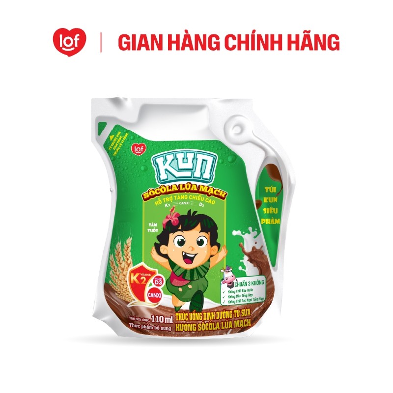 Sữa lúa mạch socola KUN thùng 24 túi x 110ml