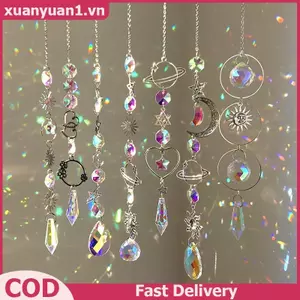 XUAN Treo Pha Lê Mặt Dây Chuyền Vườn Suncatcher Chuông Gió Cầu Vồng Lăng Kính Pha Lê Dây Xích Để Trang Trí Cửa Sổ VN