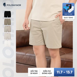 Quần short nam ngắn POLOMANOR vải kaki xuất xịn, lưng đai thun, co giãn 2 chiều, chuẩn form