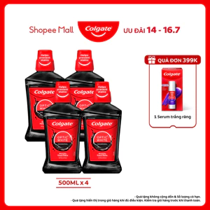 Bộ 4 Nước súc miệng Colgate trắng răng Optic White than hoạt tính bạc hà the mát 500ml/chai
