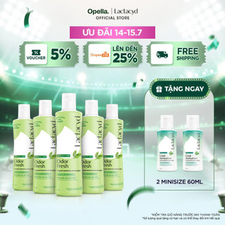 Bộ 5 chai Dung Dịch Vệ Sinh Phụ Nữ Lactacyd Odor Fresh Ngăn Mùi 24H 250ml/chai