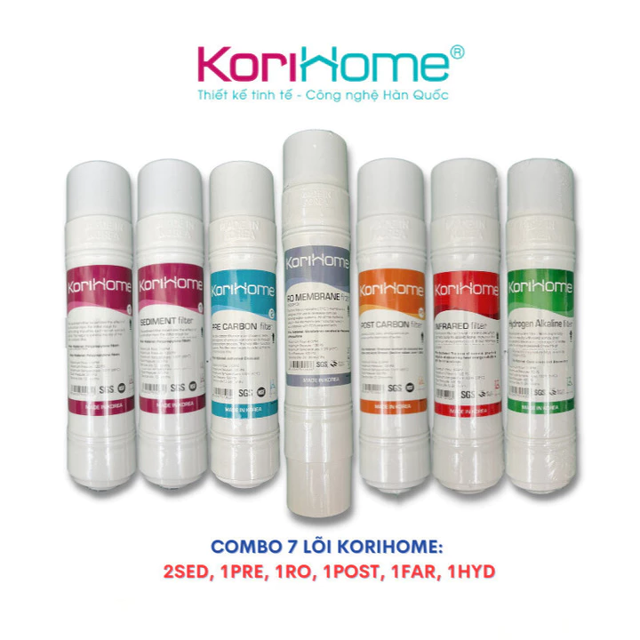 Bộ 7 Lõi Lọc Nước Korihome dùng cho máy lọc nước Korihome WPK-908 - Hàng chính hãng