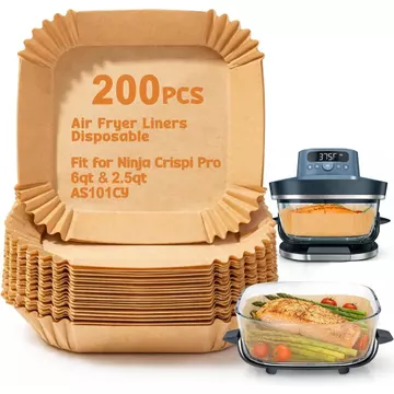 Giấy lót nồi chiên không dầu Palksky dùng một lần cho nồi chiên không dầu Ninja Crispi Pro 6 trong 1, 200 tờ giấy lót nồi chiên không dầu, giấy nến chống dính cho phụ kiện Ninja Crispi, chống dính.