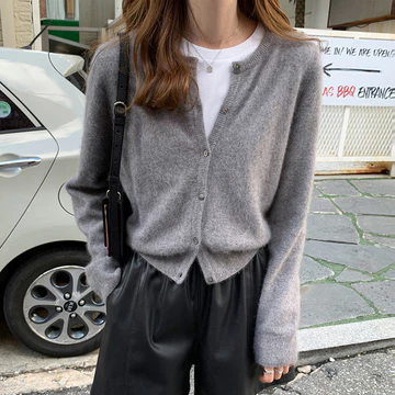 Áo len dài tay Áo len dệt kim Áo khoác Cardigan Áo len Áo len Áo len dệt kim Áo khoác cổ tròn nhẹ nhàng Màu trơn