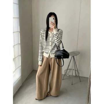 Áo Len Dài Tay Dệt Kim Áo Len Cardigan Áo Len Áo Len Áo Len Dệt Kim Áo Len Áo Khoác Mới Retro Sọc Tròn