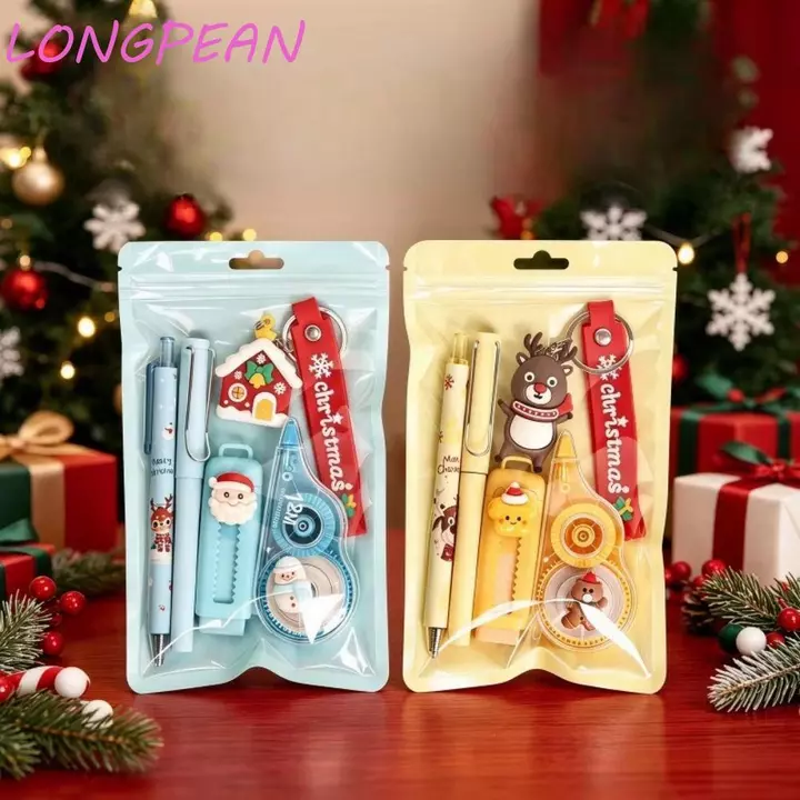 LONGPEAN 5 Cái / bộ Bộ Văn Phòng Phẩm Giáng Sinh, Bút Chì Highlighter Bút Nghiên Cứu Văn Phòng Phẩm Quà Tặng, Tẩy Santa Móc Khóa Bền Văn Phòng Bộ Văn Phòng Phẩm Phụ Kiện Bàn Làm Việc