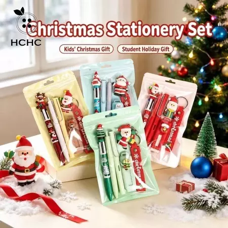 HCHC 5 Cái / bộ Bộ Văn Phòng Phẩm Giáng Sinh, Bút Highlighter Tẩy Học Văn Phòng Phẩm Quà Tặng, Móc Khóa Ông Già Noel Đa Năng Di Động Bền Văn Phòng Bộ Văn Phòng Phẩm Phụ Kiện Bàn Làm Việc