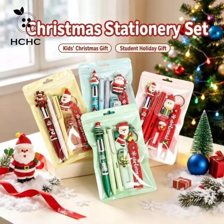 HCHC 5 Cái / bộ Bộ Văn Phòng Phẩm Giáng Sinh, Bút Highlighter Tẩy Học Văn Phòng Phẩm Quà Tặng, Móc Khóa Ông Già Noel Đa Năng Di Động Bền Văn Phòng Bộ Văn Phòng Phẩm Phụ Kiện Bàn Làm Việc