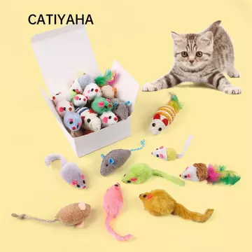 CATIYAHA 4 / 16 / 32 / 48 CÁI Chuột Giả Đồ Chơi Mèo Thú Cưng, Mèo Mô Phỏng Màu Sắc Đồ Chơi Vui Nhộn, Đồ Chơi Chống Cắn Sang Trọng Vui Nhộn Lông Vũ Cầu Vồng Đồ Chơi Đồ Chơi Trò Chơi Cho Mèo Trong Nhà