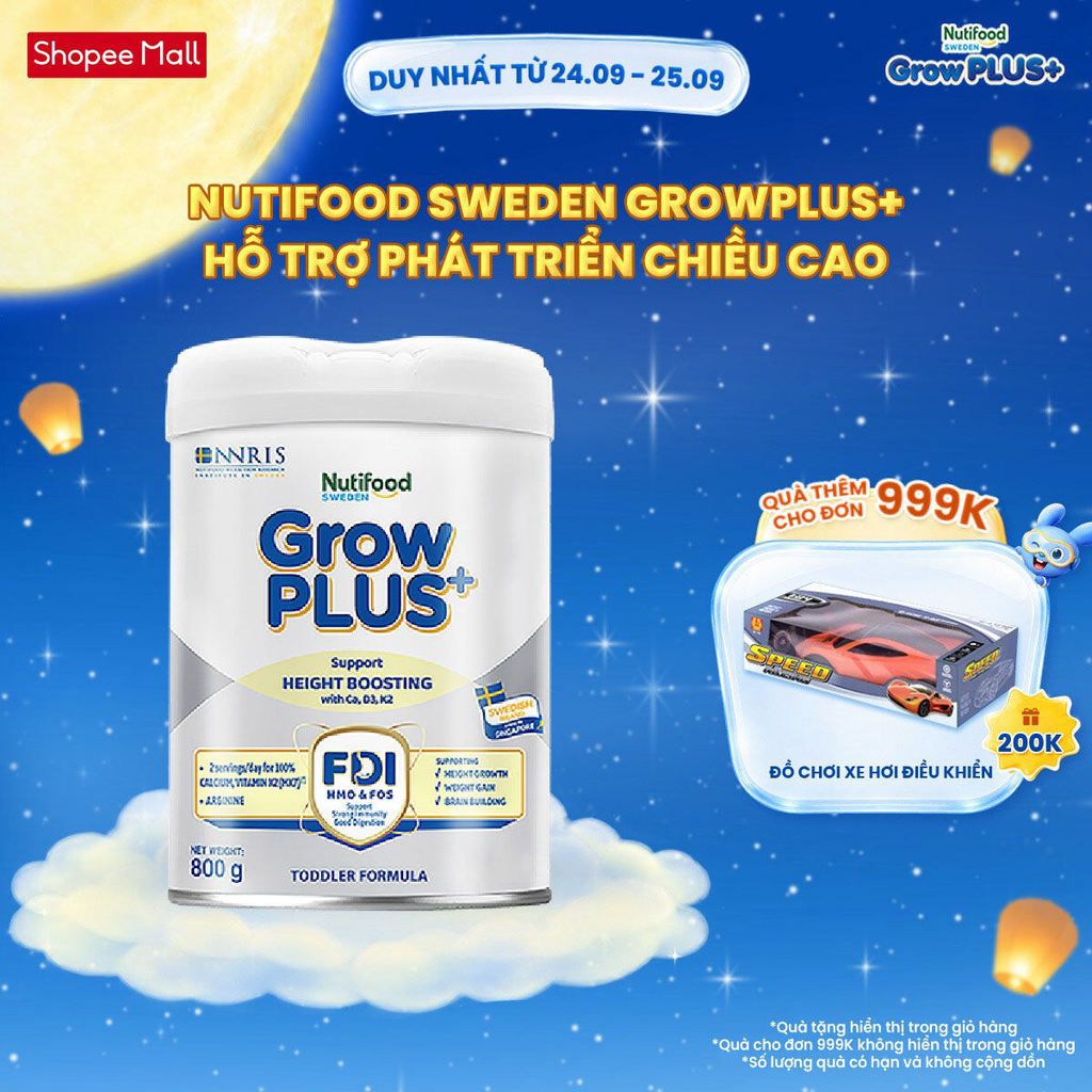 Sữa Bột Nutifood Sweden GrowPLUS+ Cao lớn vượt trội (Bạc) 800g