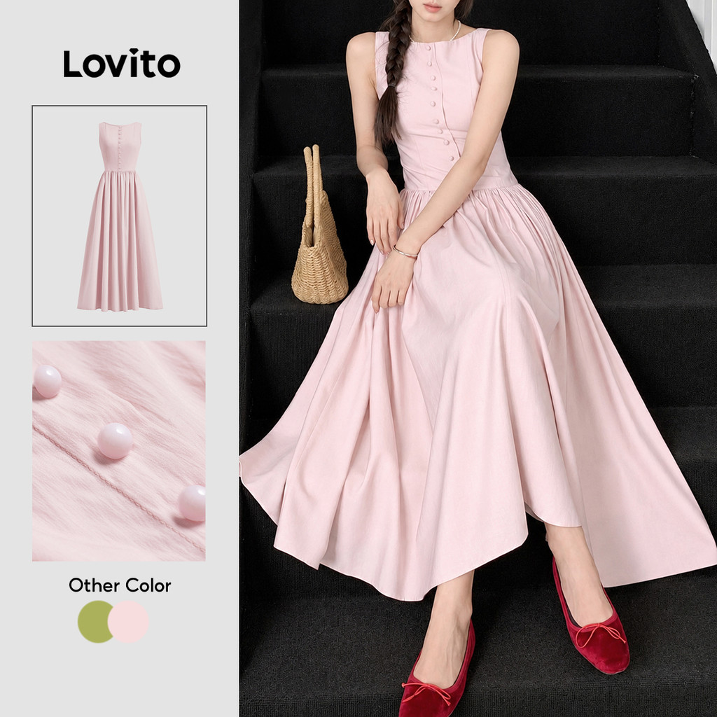 Lovito thanh lịch Đầm Nút bấm mùa xuân hè giản dị dành cho nữ L125AD198