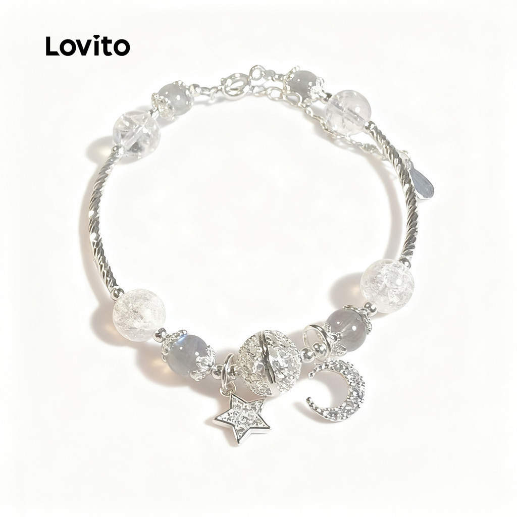 Lovito Vòng tay thông thường Vòng tay kim cương giả hình ngôi sao trơn dành cho nữ LFA06110 (Bạc)