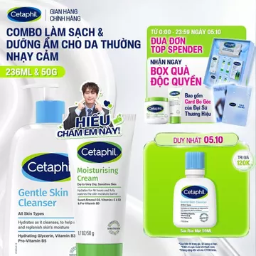 Combo Làm sạch và Dưỡng ẩm cho da thường nhạy cảm Cetaphil Gentle Skin Cleanser 236ml + Cetaphil Moisturizing 50gr