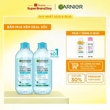 Bộ 2 Nước tẩy trang Garnier Cho Da Dầu Mụn Salicylic BHA Micellar 400ml x 2 (mới)
