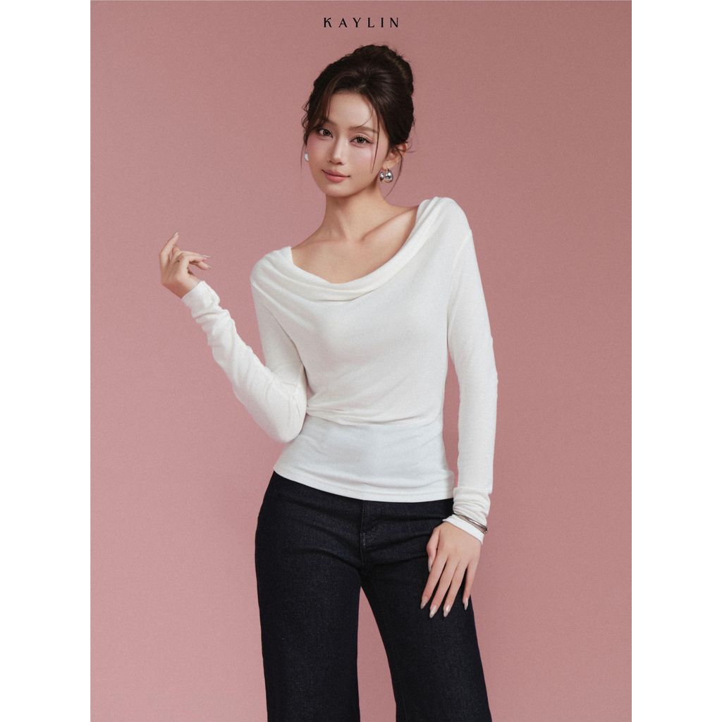 Áo thun KAYLIN tay dài cổ đổ chất vải thun Rayon mềm mịn rũ phong cách cá tính BST ROSÉ NOIR - A242