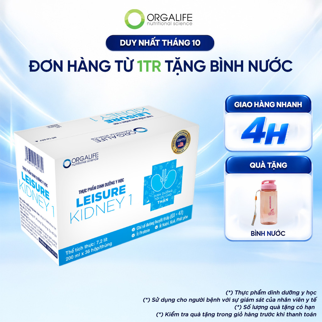 Thùng 36 Hộp LEISURE KIDNEY 1 Dinh Dưỡng Hỗ Trợ Giảm Protein (200ml/Hộp)