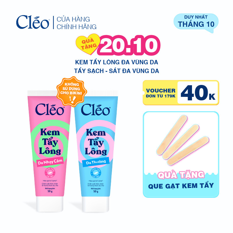 Kem Tẩy Lông Nách, Tẩy Lông Tay Chân Cleo, Tẩy Lông Sạch. Sát, Không Kích Ứng 50g