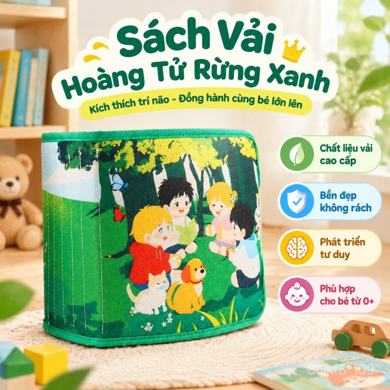 Sách vải khai sáng trí tuệ thêu toàn bộ chú bé rừng xanh, sách im lặng ...