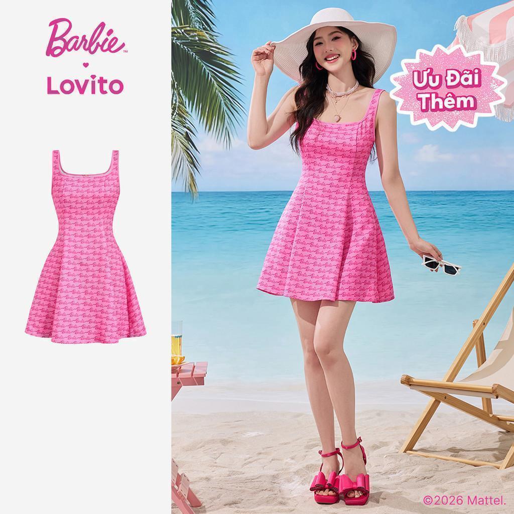 Barbie™ X Lovito Kỳ nghỉ Váy Thường Viền Nổi Đầm Xuân/Hè cho Phụ Nữ LB1AD019