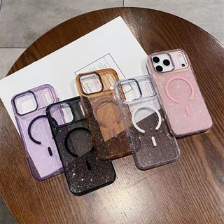 [JLK] Vỏ màu kẹo sạc không dây từ tính lấp lánh cho iPhone 17 Pro Max 17 Air Metal Lens Frame Bling Cover Funda
