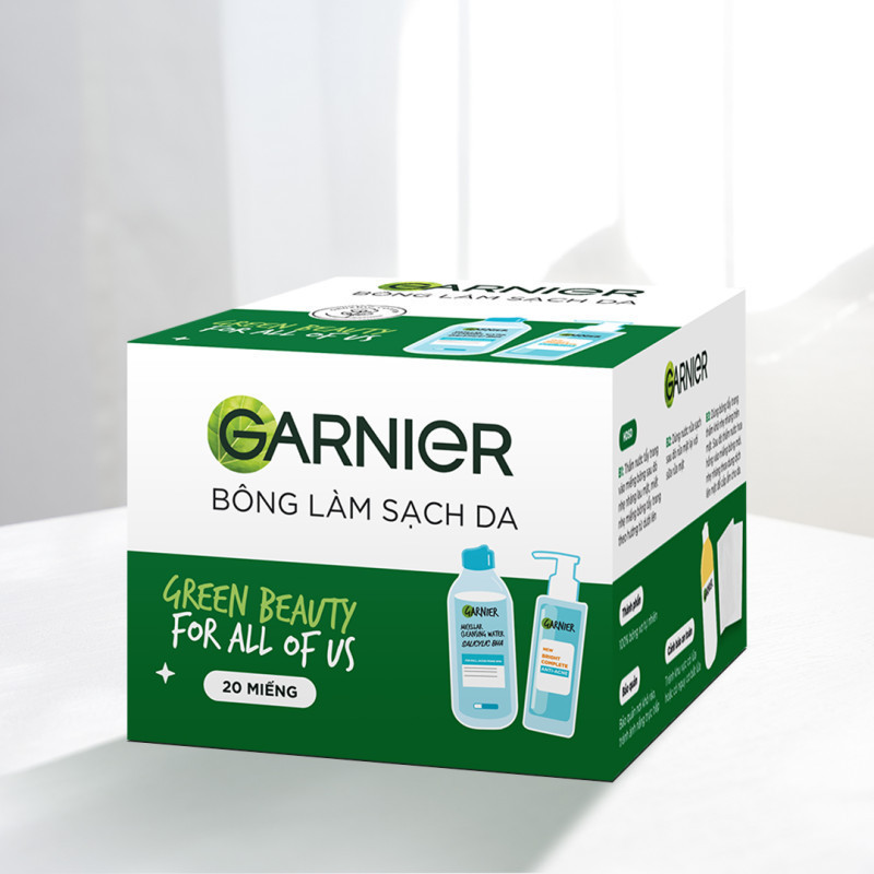 Bông tẩy trang làm sạch da làm từ 100% bông tự nhiên Garnier - 20 miếng
