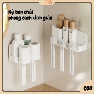 Bộ Nhả Kem Thông Minh Dán Tường, Giá bàn chải, phong cách đơn giản, lắp đặt không khoan lỗ, 2-3 Cốc