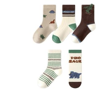 B24 (1-9 tuổi) Sét 5 đôi tất cổ cao chống trơn trượt hình khủng Long Dino chất mềm đẹp