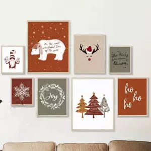 Retro Nghệ Thuật Treo Tường Tranh Canvas Trang Trí Giáng Sinh Áp Phích Hoạt Hình Ông Già Noel Hươu Cây Bắc Âu Hình Ảnh Trẻ Em Trang Trí Phòng