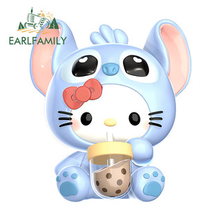 EARLFAMILY Hello Kitty Uống Trà Sữa Dán Xe Máy Xe Tay Ga Vali Cá Tính Vinyl Decal Thời Trang Chống Trầy Xước Hàng Ô Tô