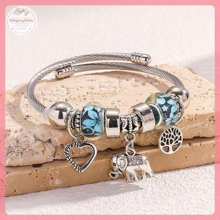 Vòng tay nữ cổ voi hình trái tim quyến rũ với hạt thủy tinh, dễ điều chỉnh - DIY trang sức đẹp mắt