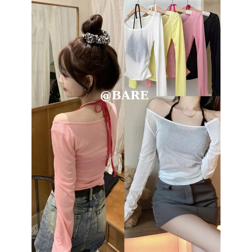 SET Áo Thun Giấy Dài Tay Xuyên Thấu Kèm Áo Bra, Áo Kiểu Nữ Gợi Cảm Đi Biển Hot Trend_SET010